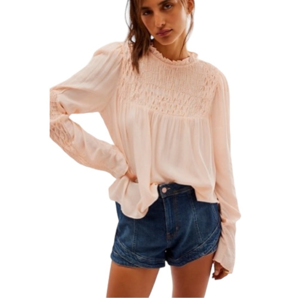Free People Smocked In Time Top - Light Peach​​​​​​​​